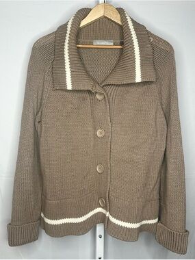 Liz Claiborne Brown Knit Button-Front Cardigan with Cream Trim